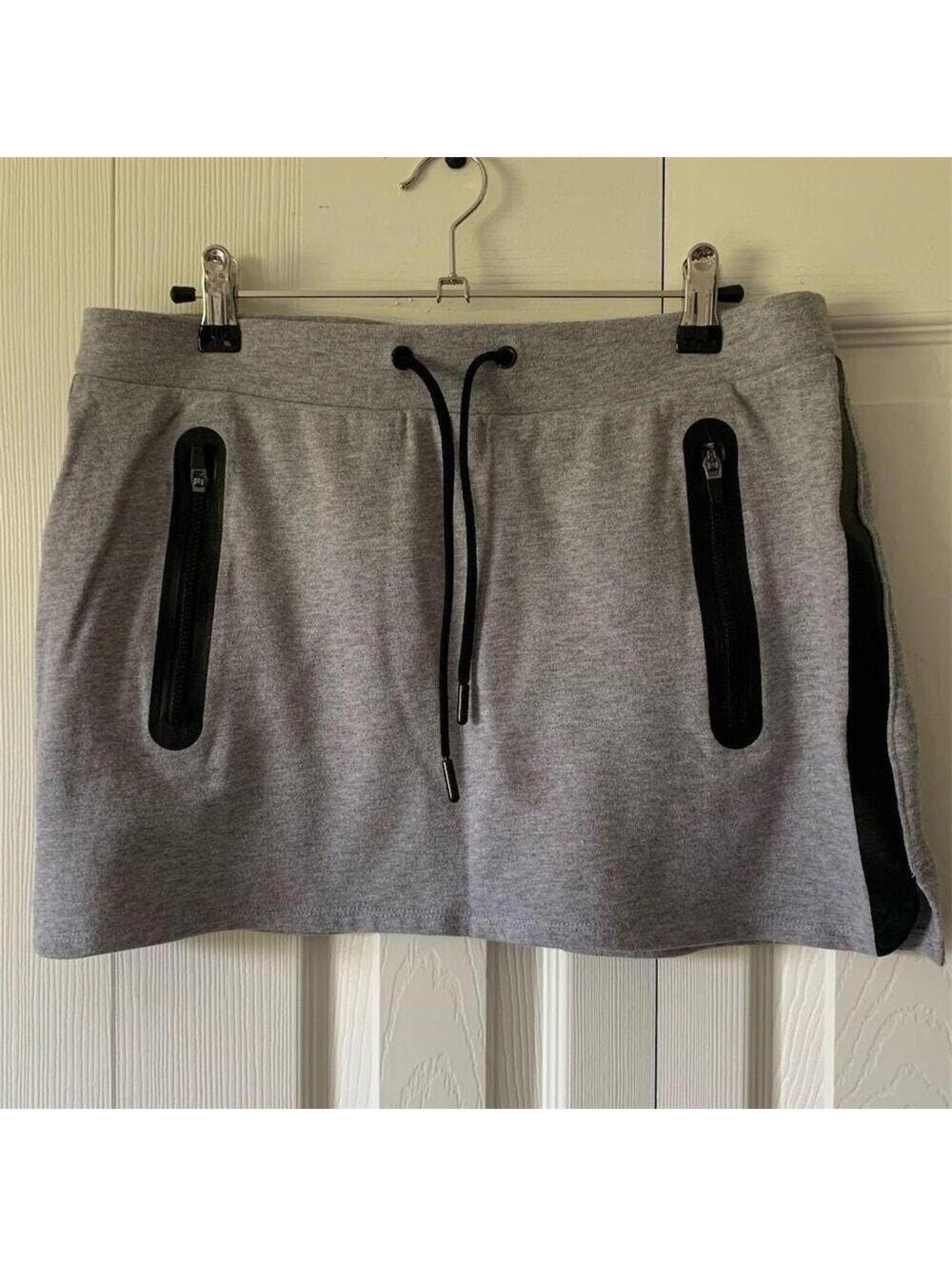 Fabletics Women's Gray Skirt M Leather Detail Zipper Pockets Casual